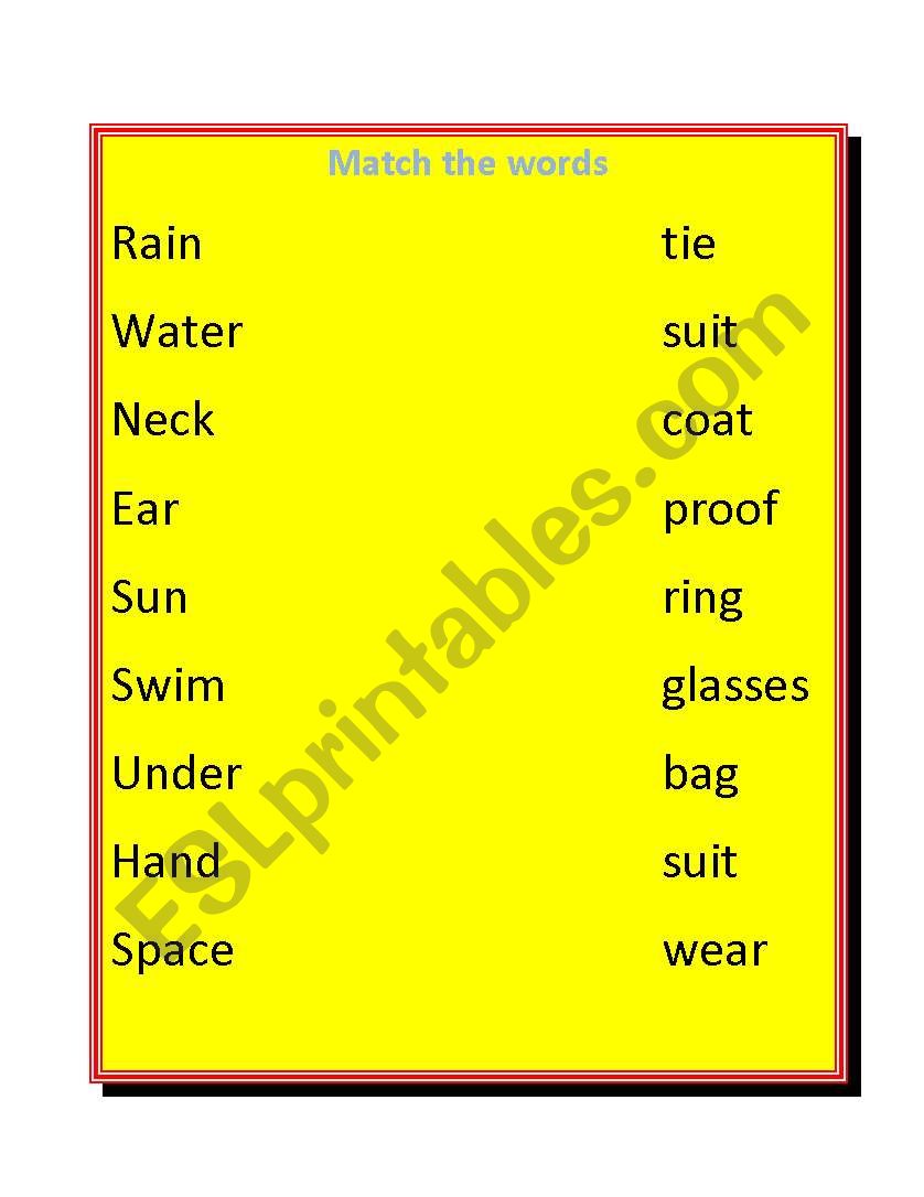 Clothes match word worksheet