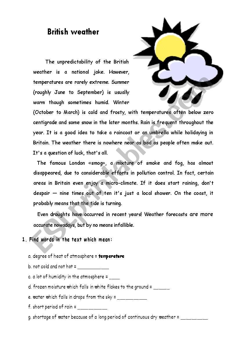 British weather worksheet