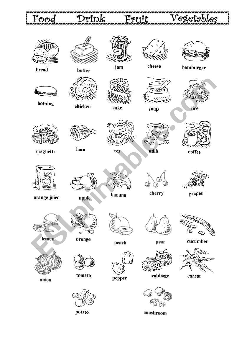 Food, Drinks, Fruit and Vegetables Dictionary