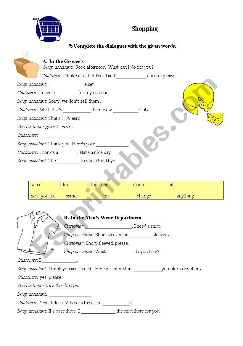 Shopping dialogues worksheet