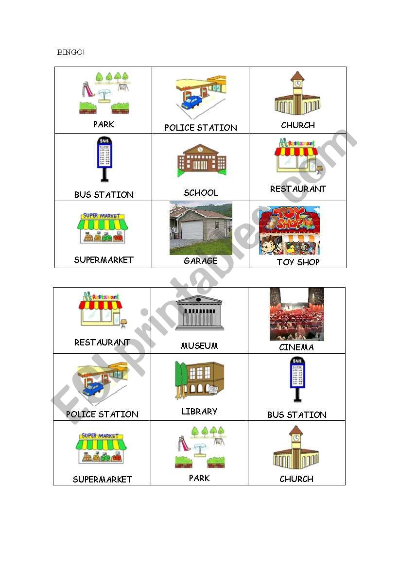 Buildings bingo worksheet