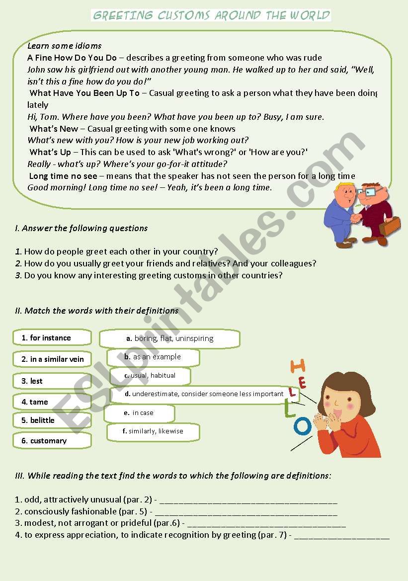 GREETINGS AROUND THE WORLD worksheet