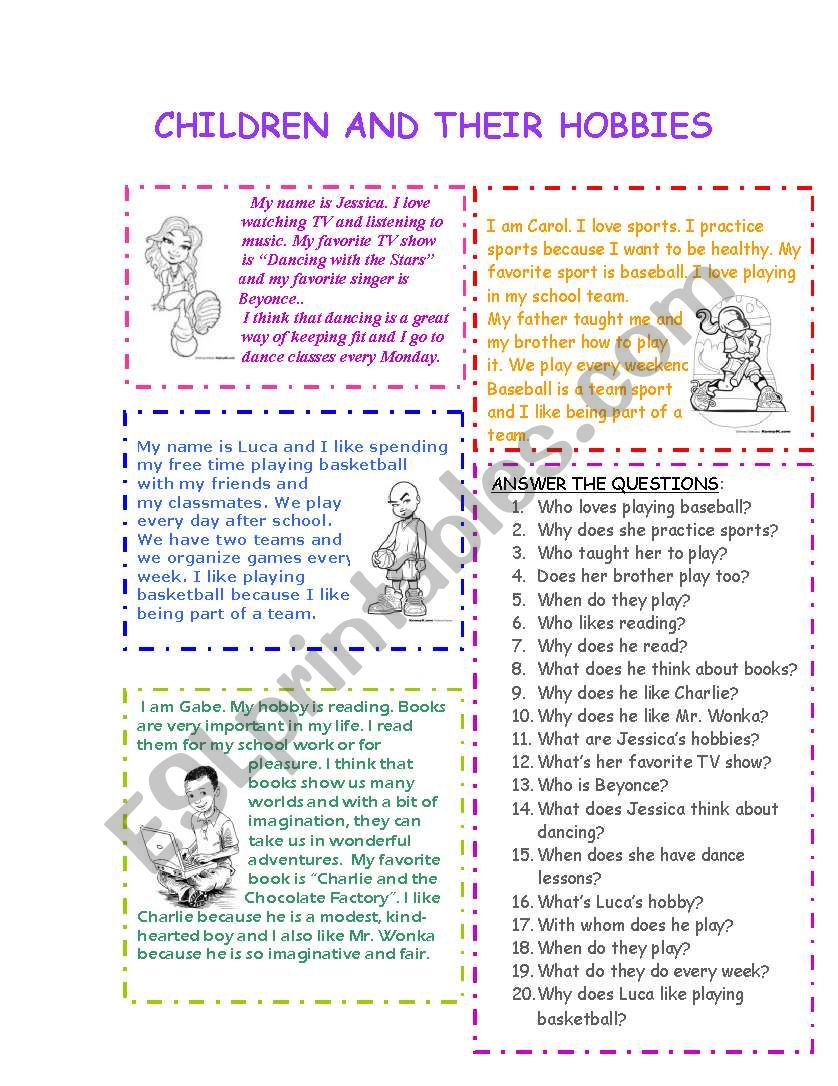 Children and Hobbies worksheet