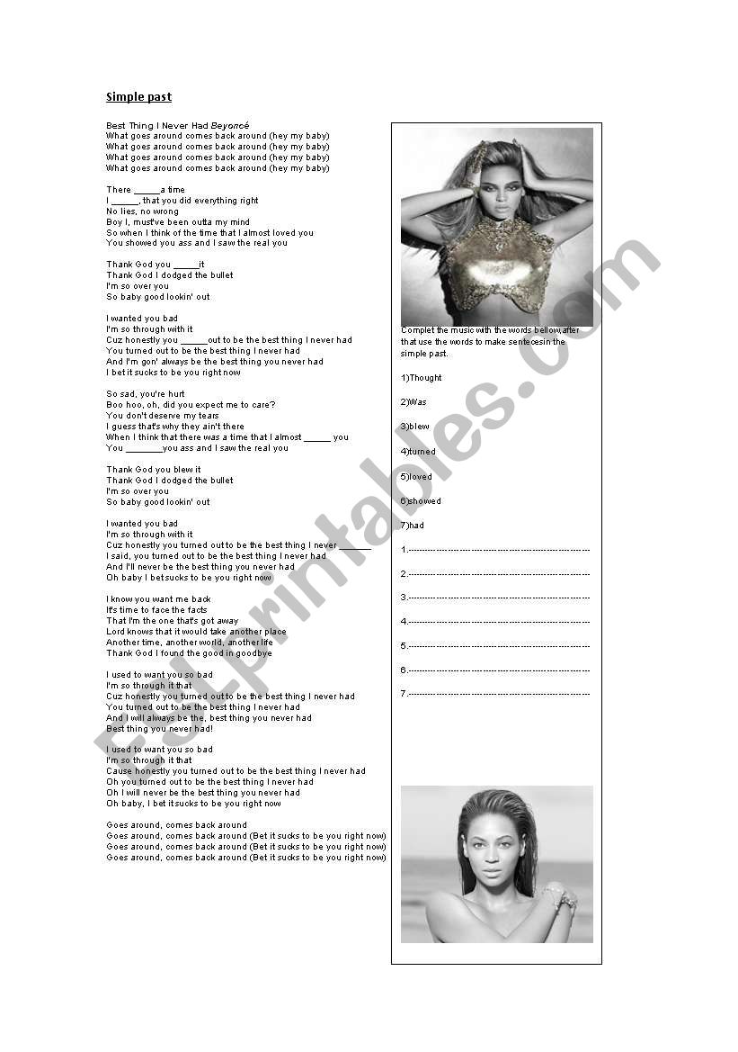 Simple past song worksheet