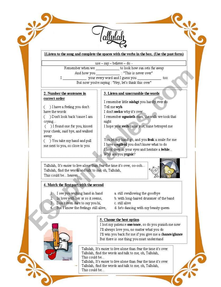 Tallulah Sonata Arctica worksheet