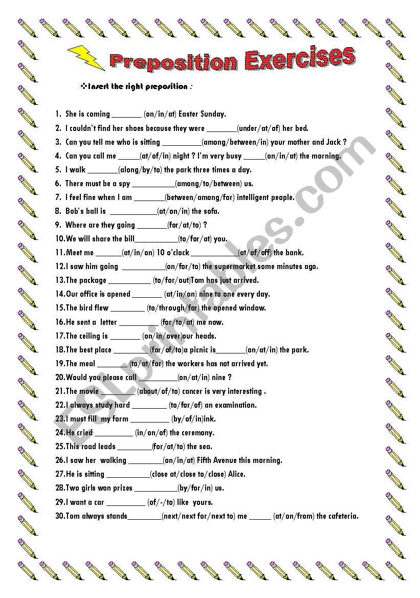 Prepositions worksheet