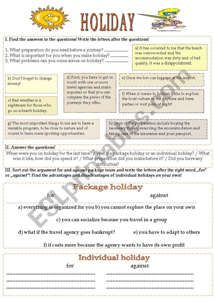 Speaking - Holiday  : Package holiday pros and cons
