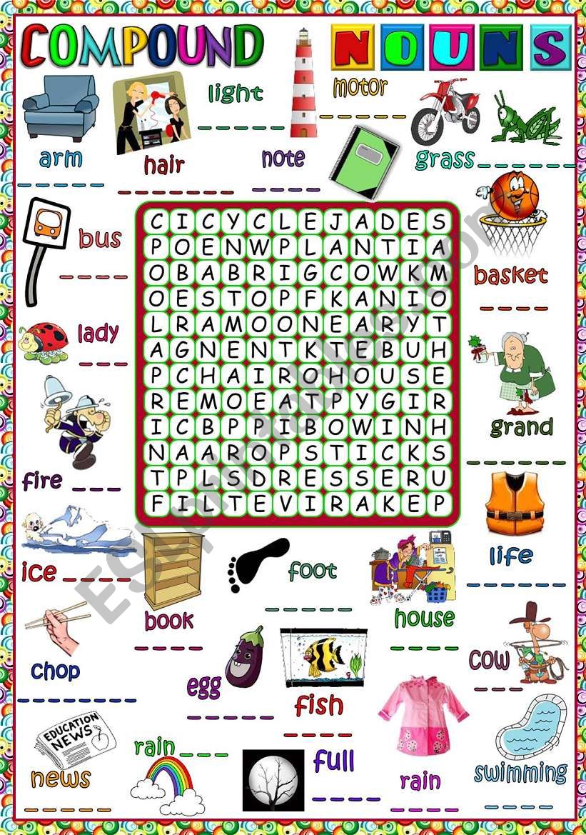 Compound nouns - WORDSEARCH (B&W included)