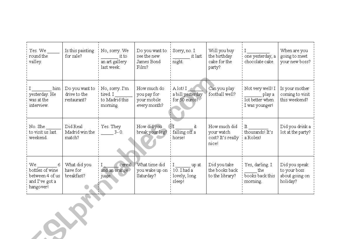 Past Simple Dominoes worksheet