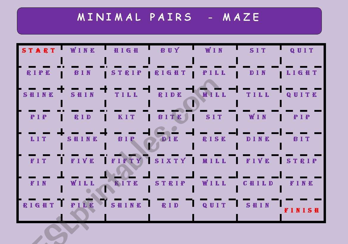 MINIMAL PAIRS (MAZE + KEY) worksheet