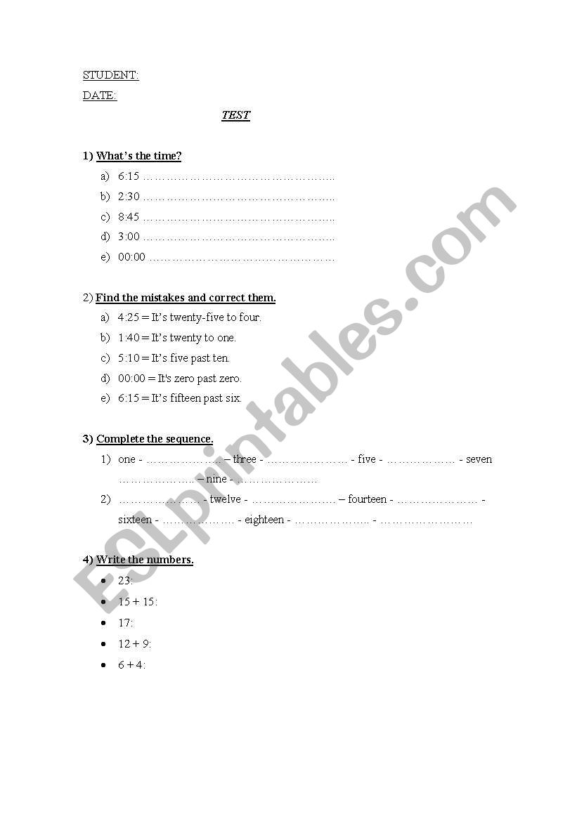 Exam worksheet