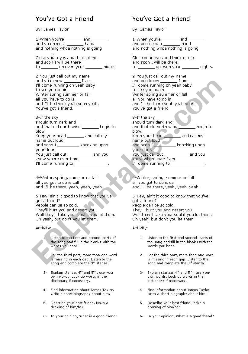 You´ve got a Friend-by James Taylor-Song