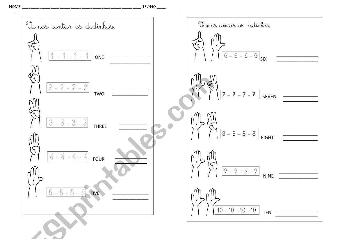 Numbers from 1 to ten worksheet