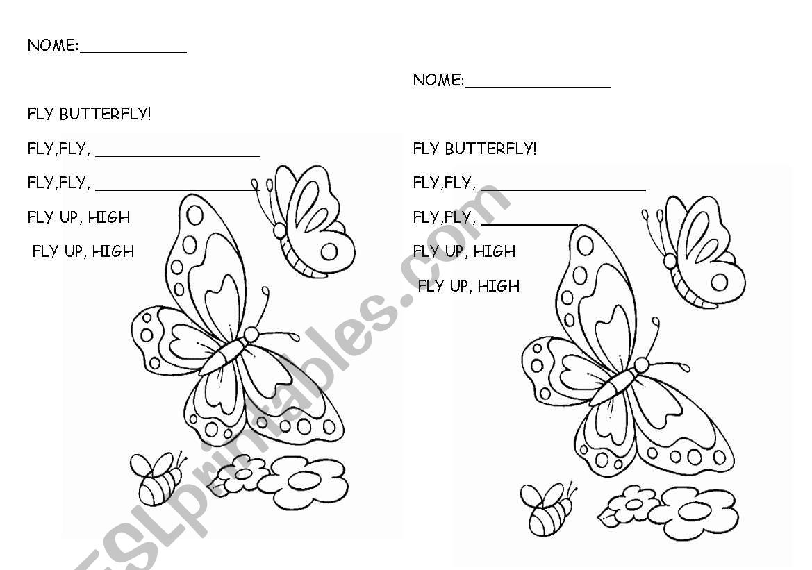 Fly butterfly Poem worksheet
