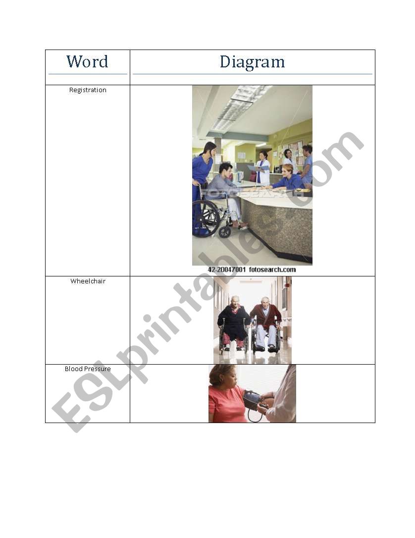 hospital vocabulary worksheet