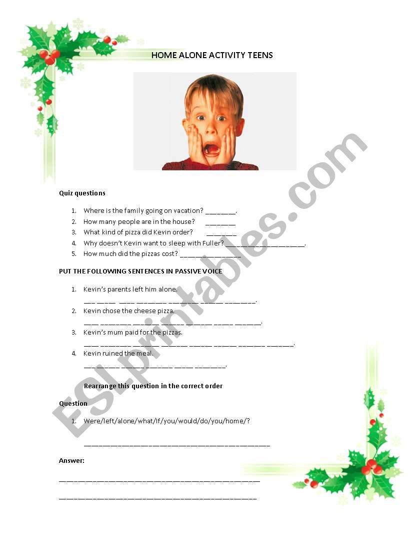 Home Alone Christmas Quiz  worksheet