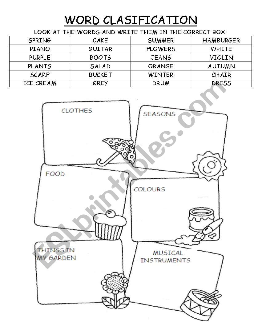 word clasification worksheet