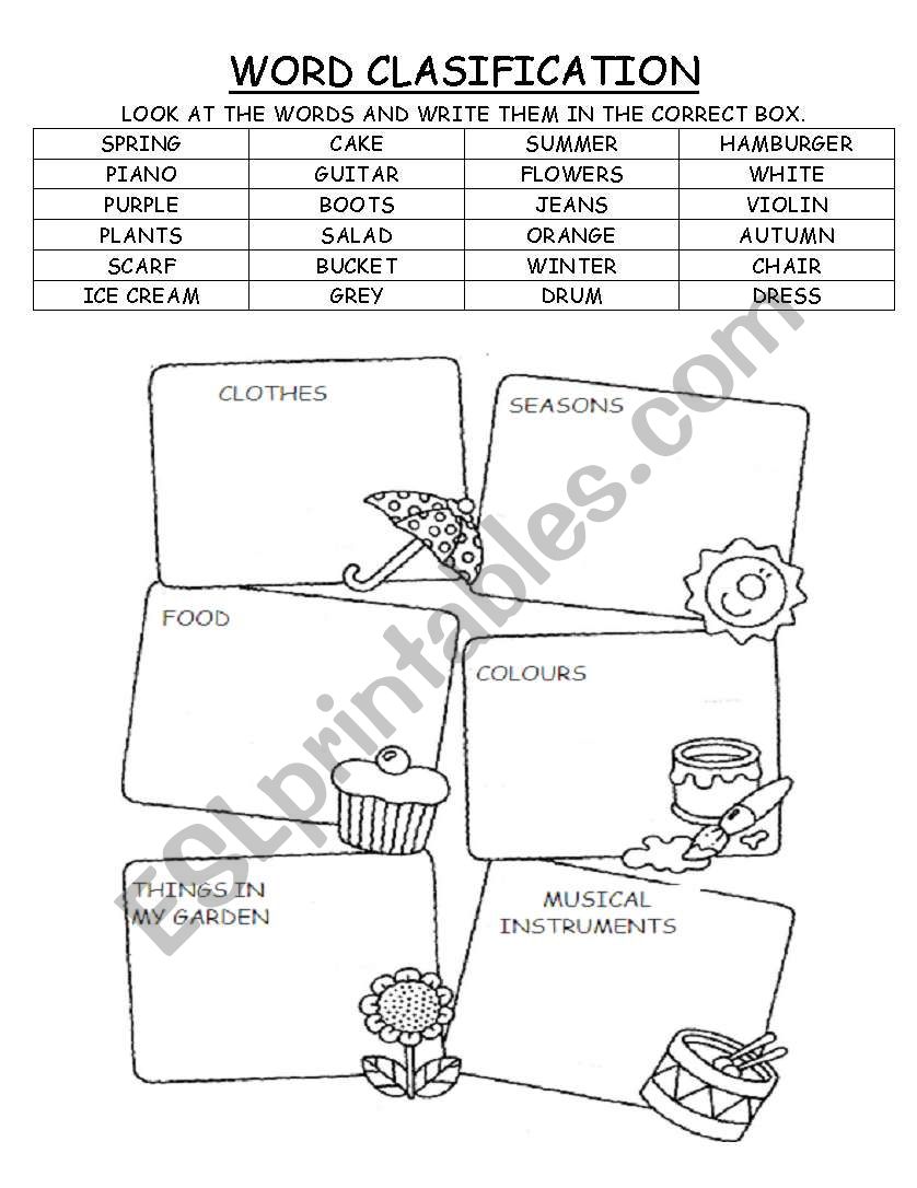 word clasification worksheet