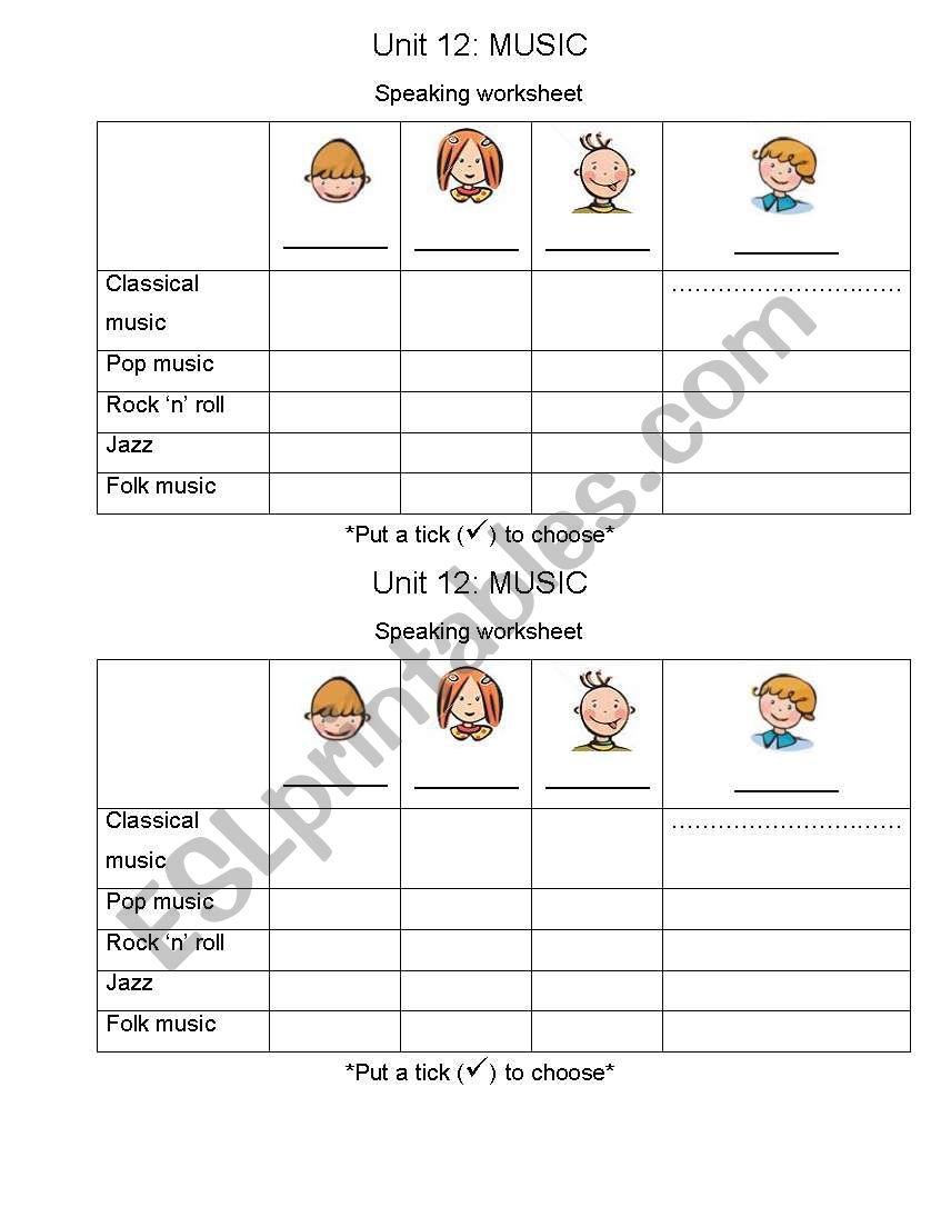 MUSIC SPEAKING WORKSHEET worksheet