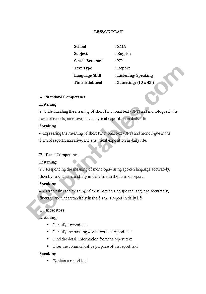 Lesson Plan for Senior High School Grade XI