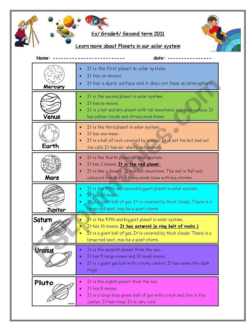 solar system worksheet