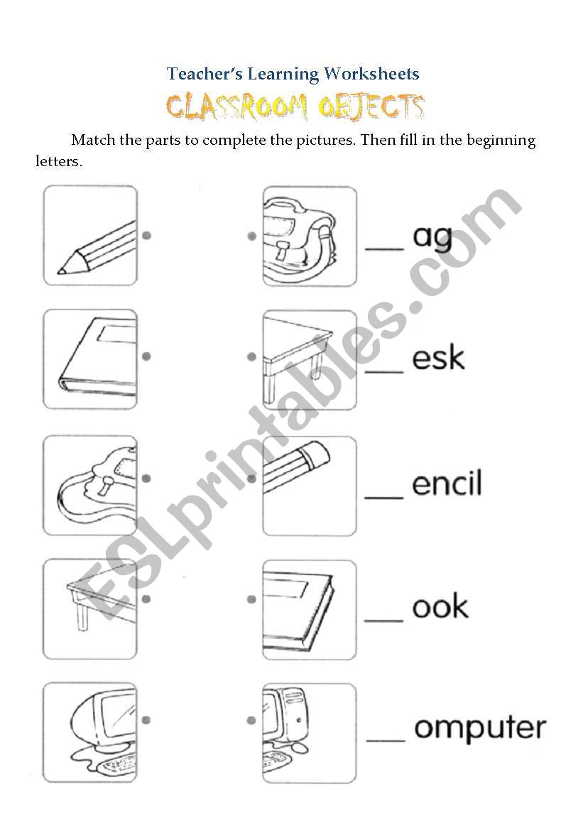 classroom objects worksheet