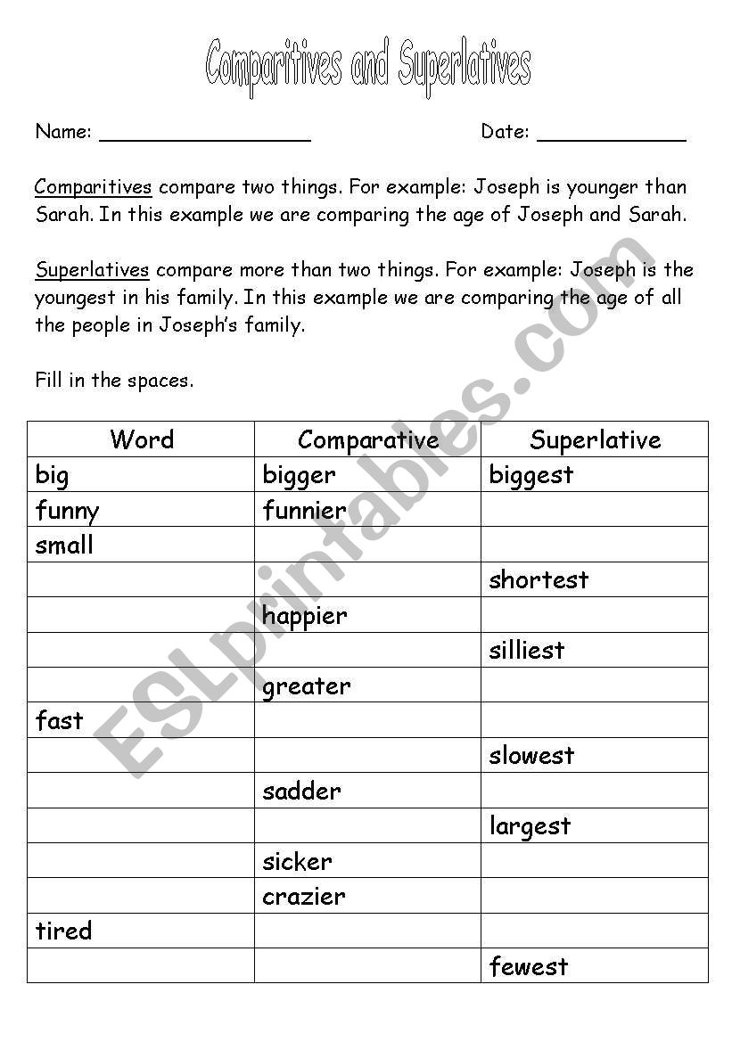 Comparatives worksheet