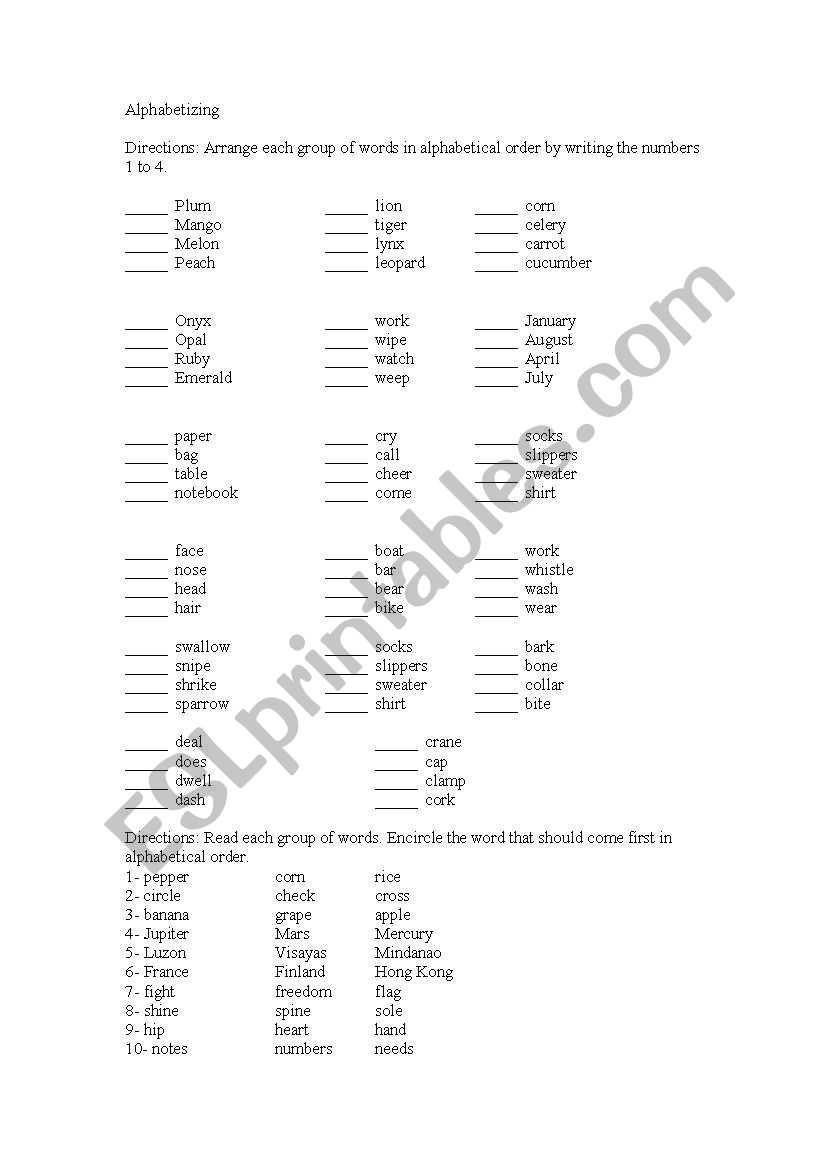 Arrange the words alphabetically (upto the 2nd letter) 