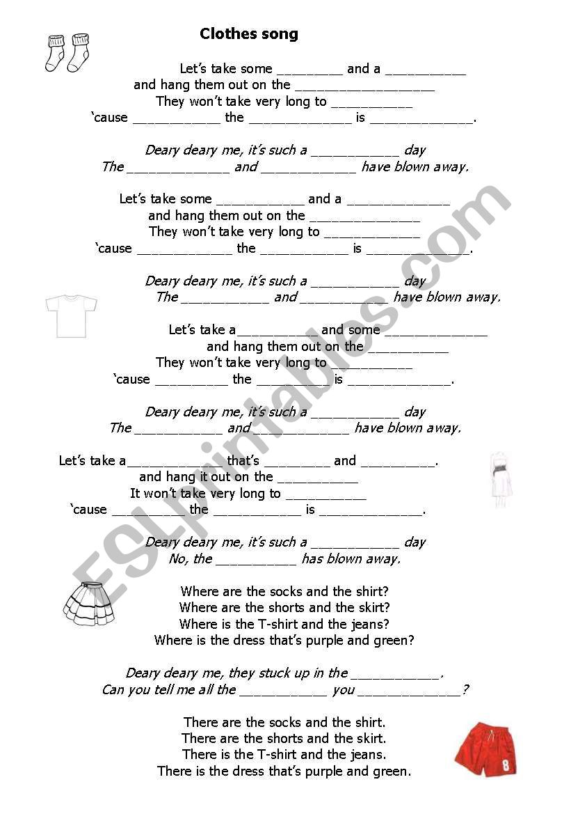 Clothes song worksheet