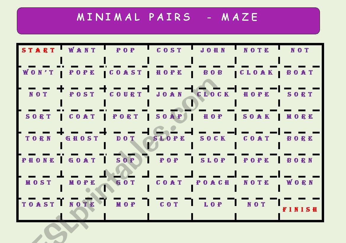 MINIMAL PAIRS 2 (MAZE + KEY) worksheet