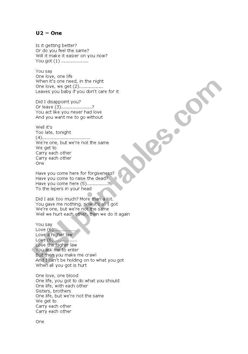 U2 - One worksheet