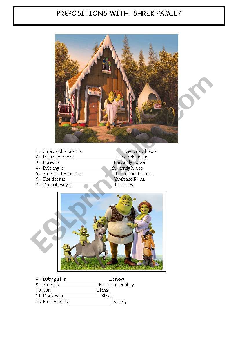 PREPOSITIONS WITH SHREK FAMILY