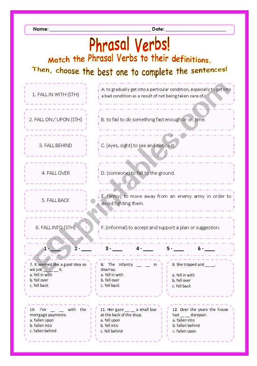 > Phrasal Verbs Practice 33! > --*-- Definitions + Exercise --*-- BW Included --*-- Fully Editable With Key!