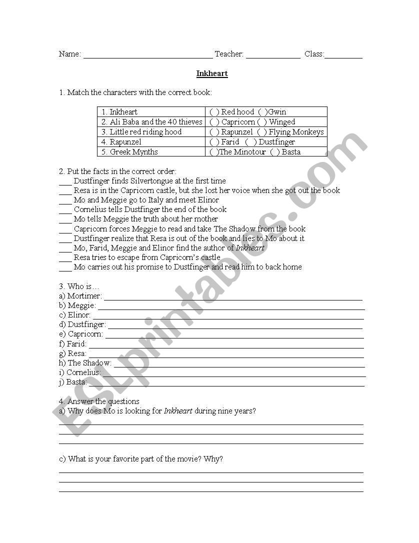 Activity Movie_ Inkheart worksheet