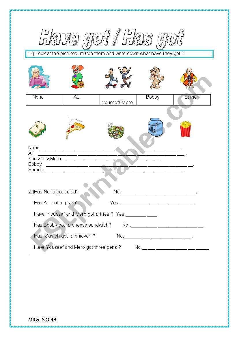 Have go Has got exercise worksheet