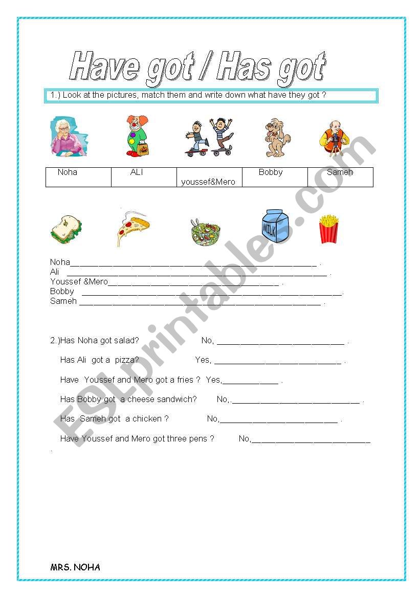 Have go Has got exercise worksheet