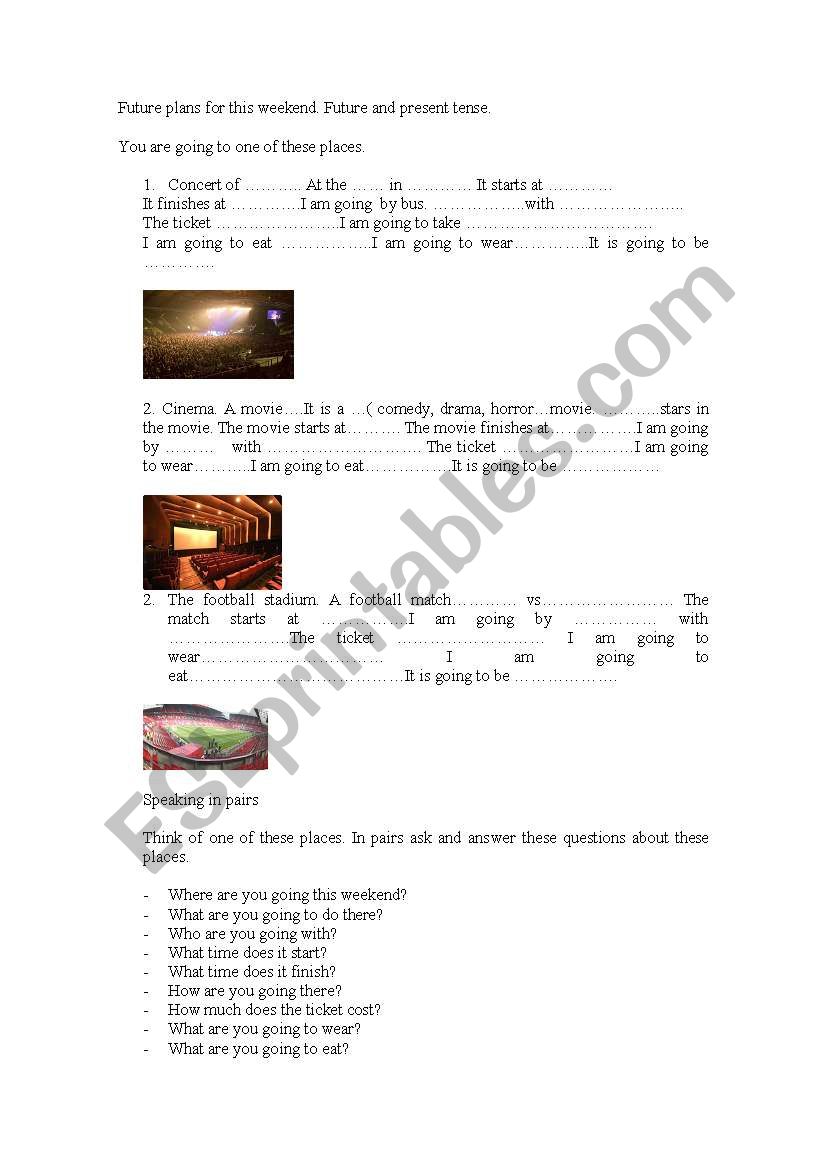 Future plans worksheet