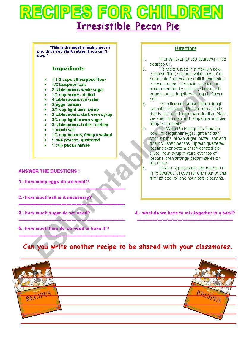 recipes for kids worksheet