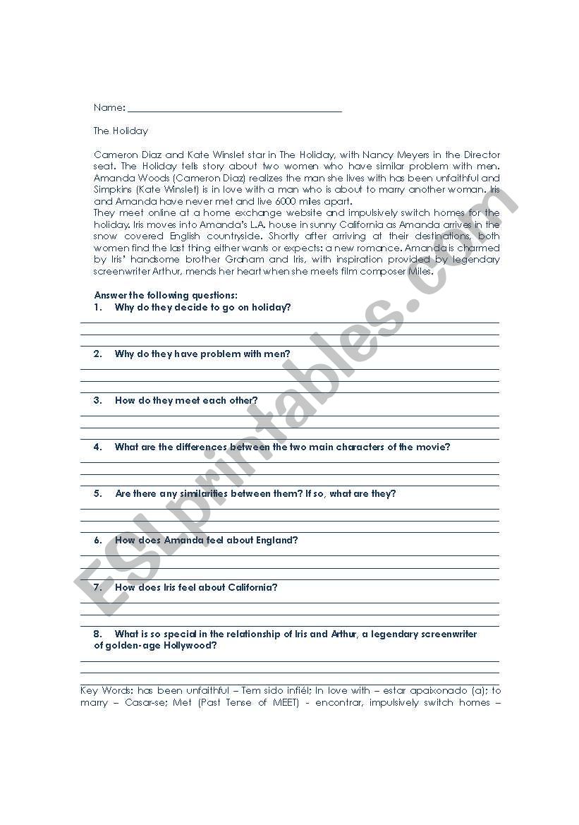 The Holiday Movie Quiz worksheet