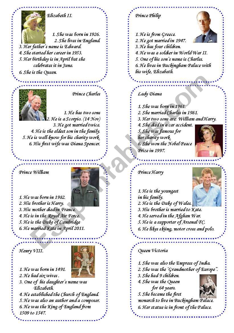 Game cards 1: The Royal Family