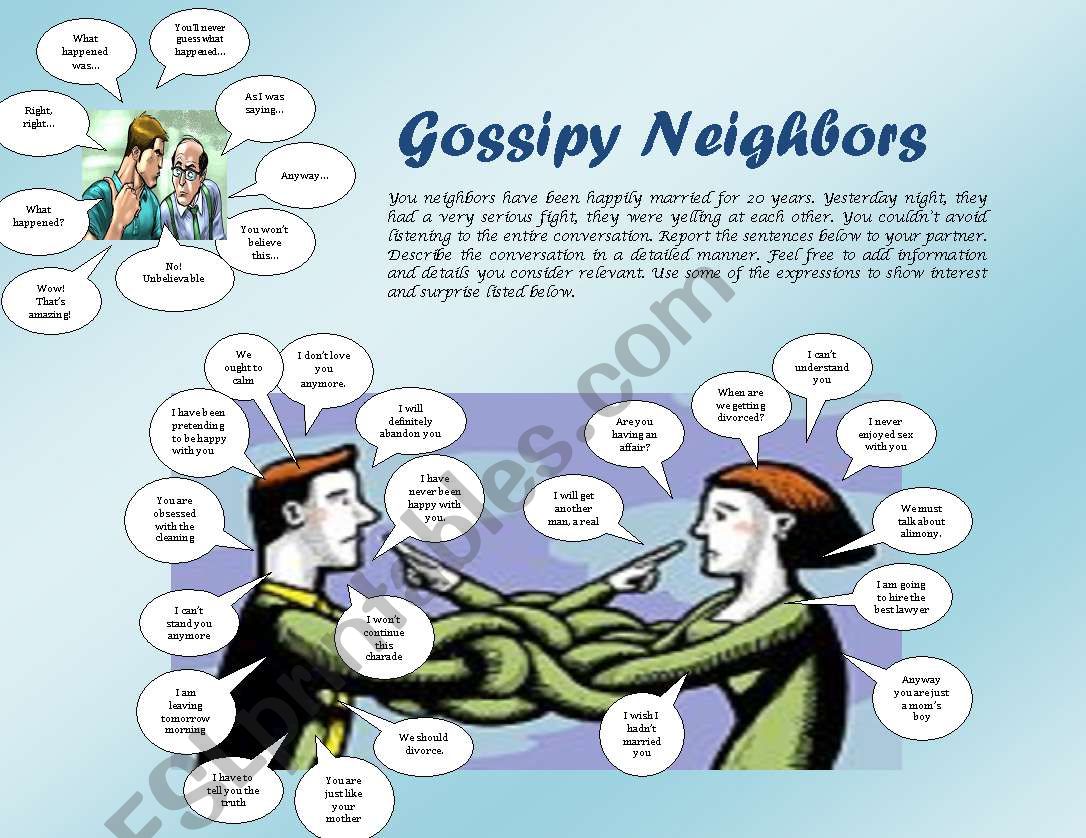Gossipy neighbors worksheet