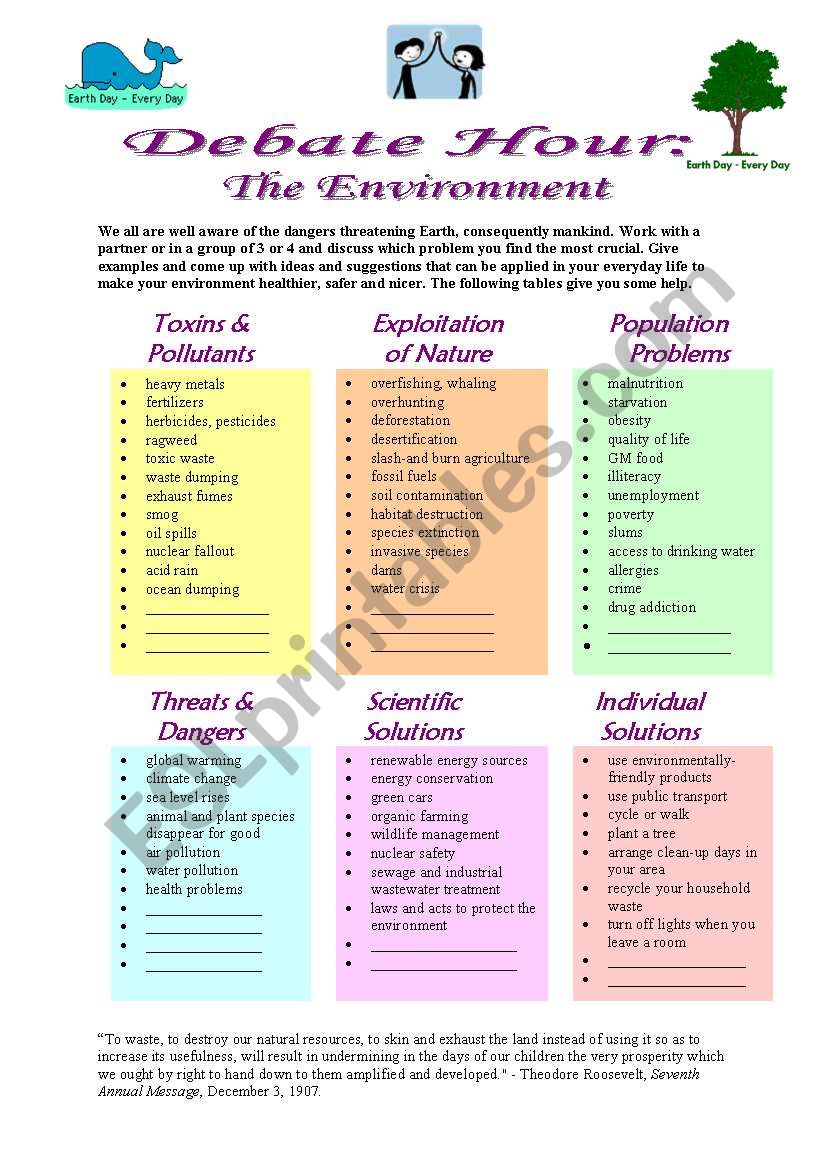 Debate Hour:  The Environment worksheet