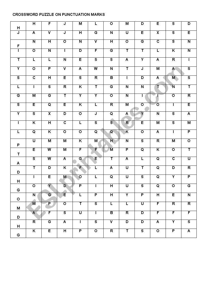 CROSSWORD PUZZLE ON PUNCTUATION MARKS