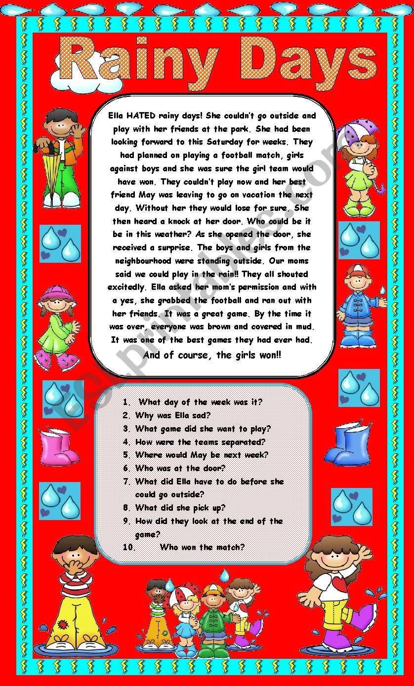 Comprehension - Rainy Days worksheet