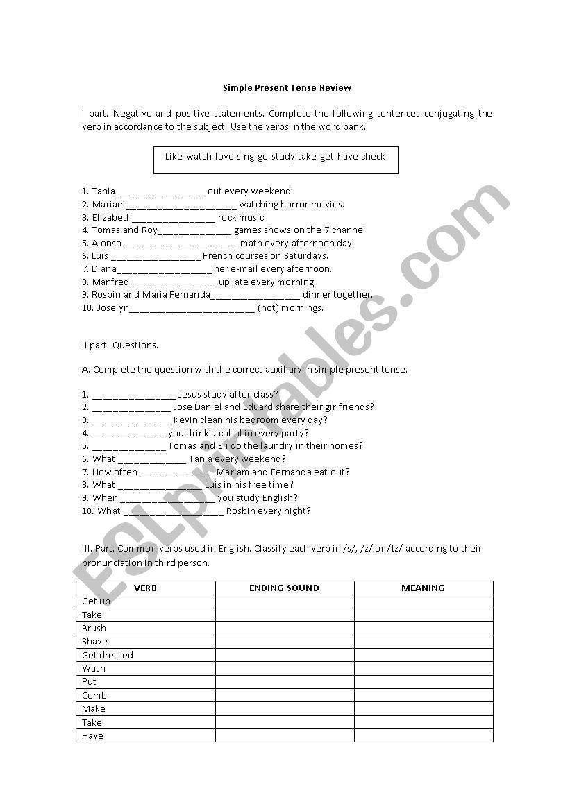 Simple Present Tense worksheet