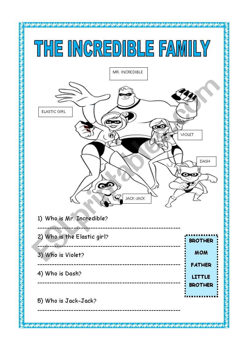 The Incredible Family worksheet