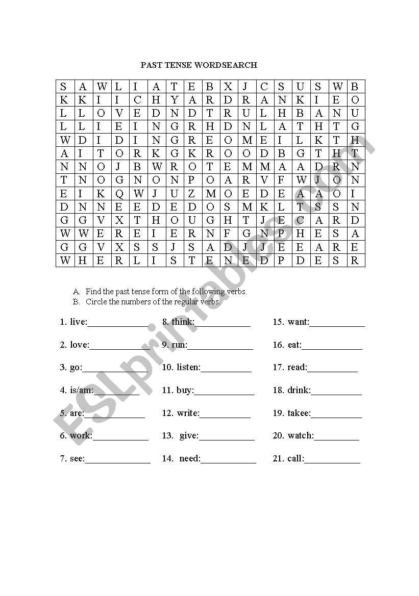 Past tense puzzle worksheet