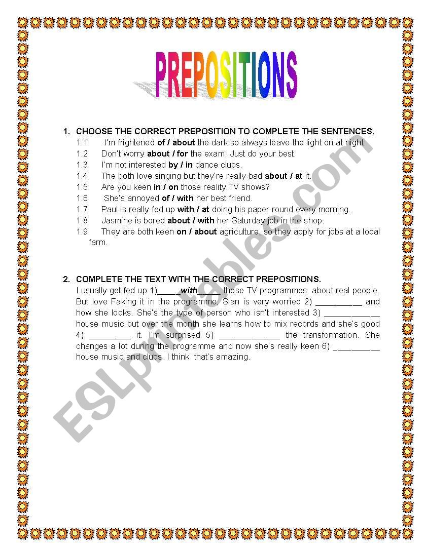 PREPOSITIONS  worksheet