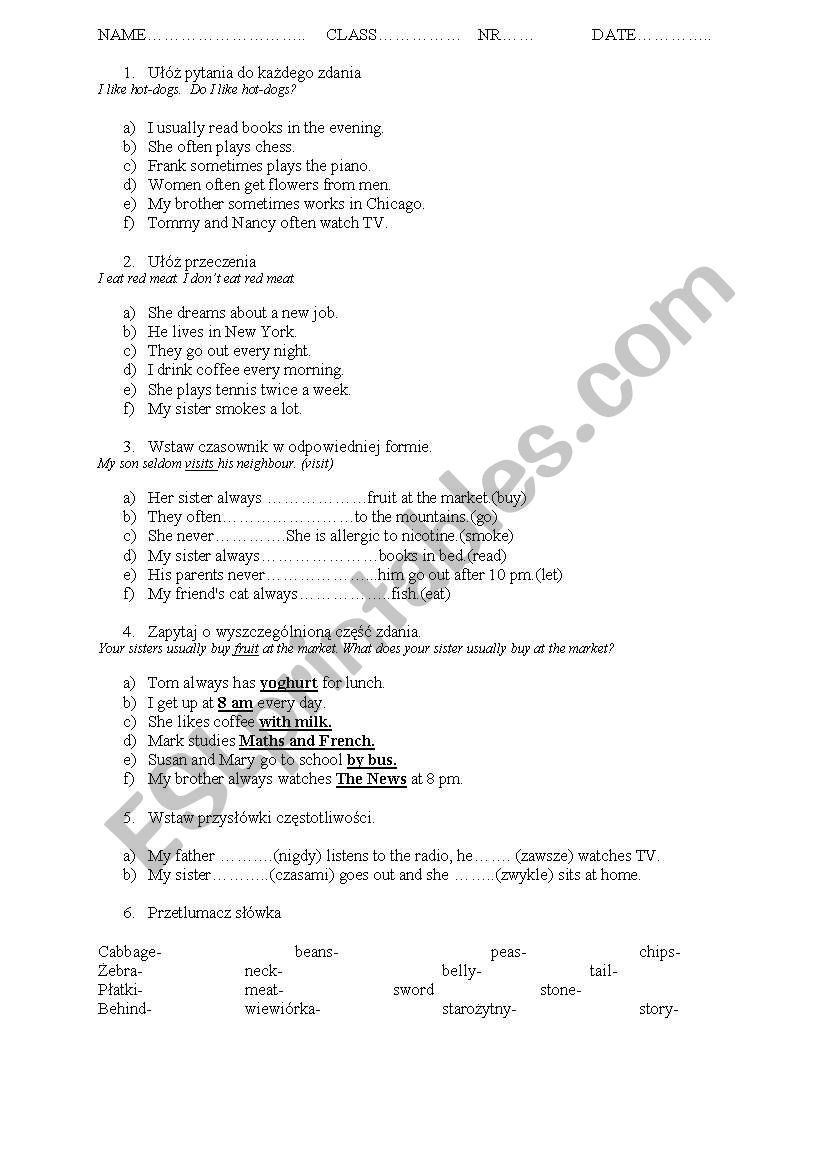 Present Simple worksheet