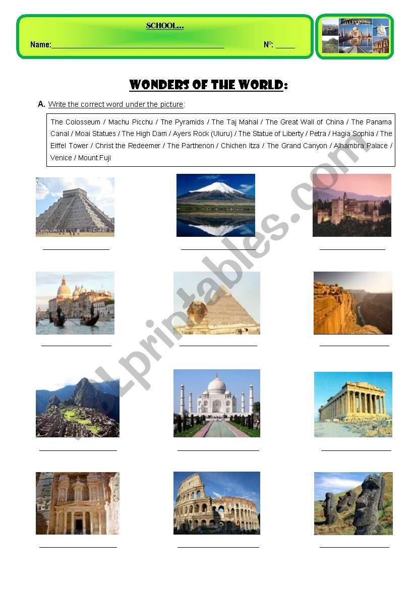 WONDERS OF THE WORLD worksheet